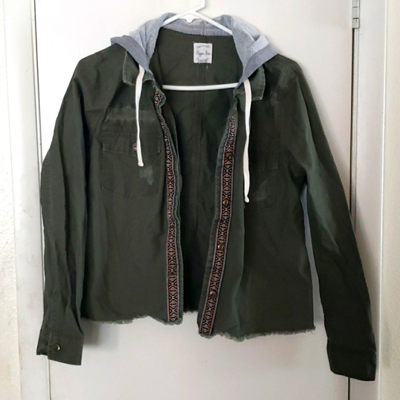 Hippie Rose Olive Hoodie Distressed Boho Jacket Size Medium - Picture 3 of 10